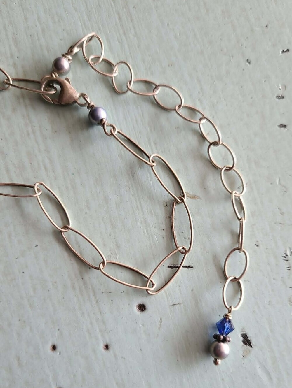 Delicate Silver Filigree Necklace & Earrings Set with Blue Accents - Picture 4 of 4